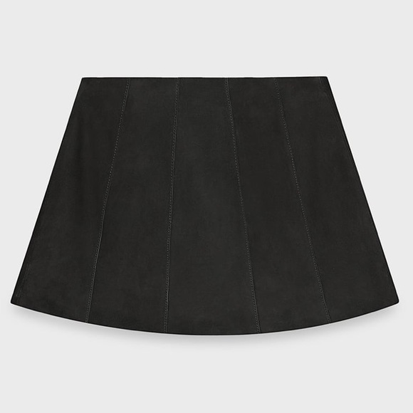 Zara Leather Suede Mid rise Mini Skirt STEVEN MEISEL Black button M NWT $230 - Picture 10 of 16